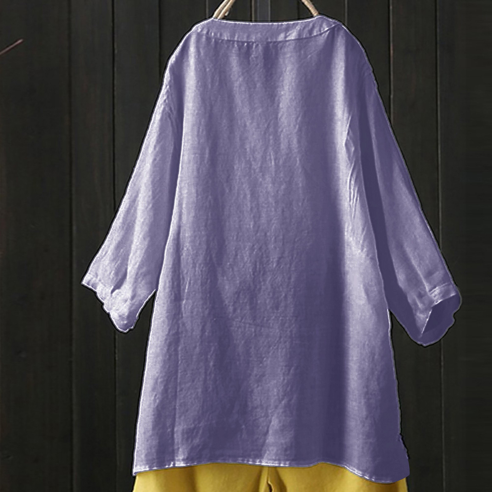 thumbnail image 5 of Vestido camisero largo para mujer tallas grandes - Color liso, corte holgado, manga larga, diseño con botones en la espalda, prenda informal para todas las estaciones, tallas S-XXXXXL, 5 of 5